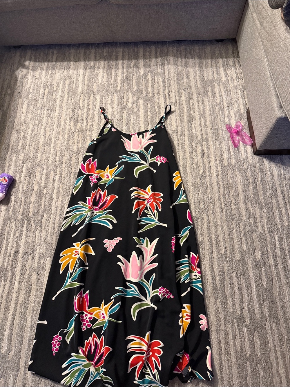 Molly Bracken Black Slip Dress with Multicolor Floral Print